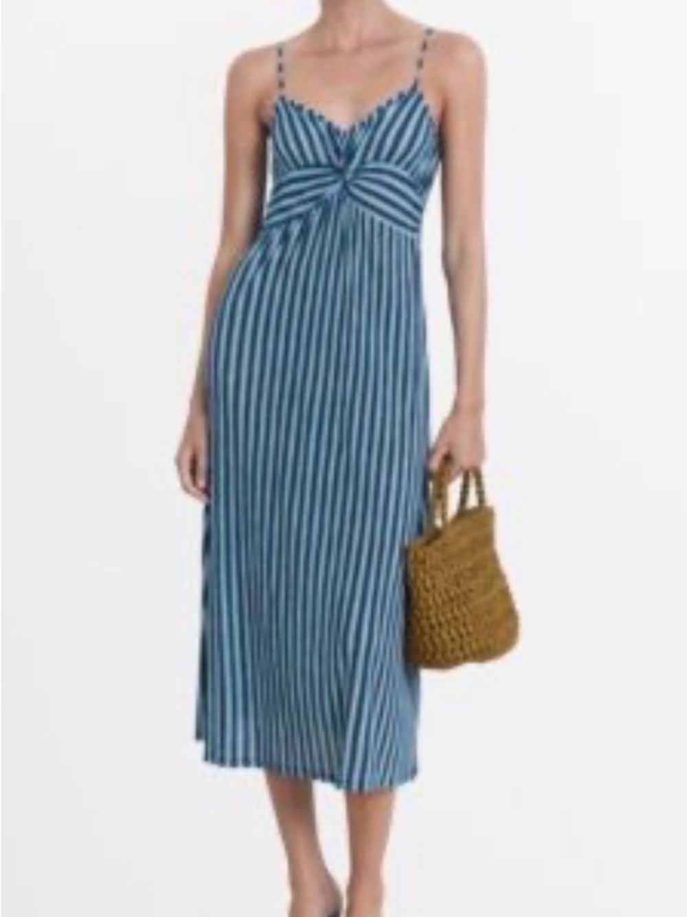 NWT Mango Blue Striped Twist-Front Midi Dress